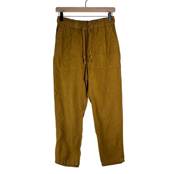 Zara Mustard Brown Linen Blend Slouchy Trousers Ankle Pants - Picture 1 of 5